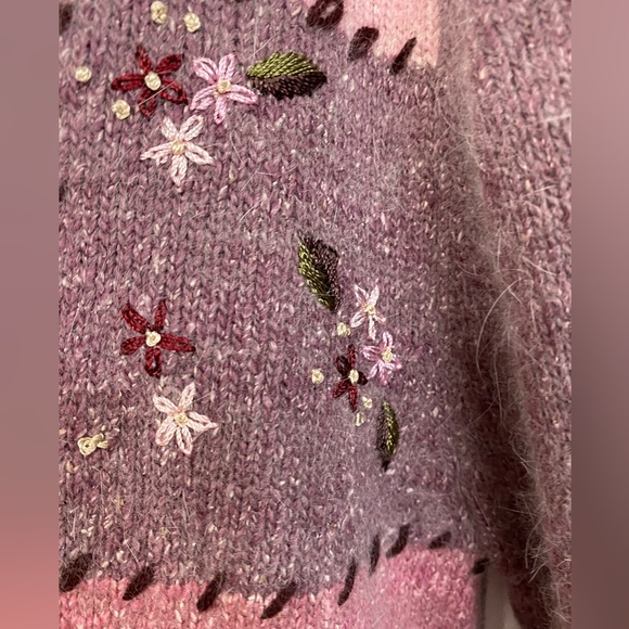 Lake Wear Silk Angora Women’s Size Large Cardigan Pink Purple Embroidered - Picture 6 of 10
